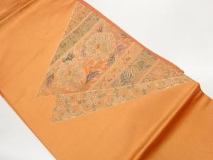金銀駒刺繍三角・横段に花唐草・抽象模様名古屋帯
